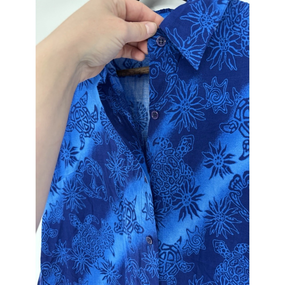 Cabali Floral Blue Sleeveless turtle dress button up tropical resort vacation XL - Picture 4 of 8